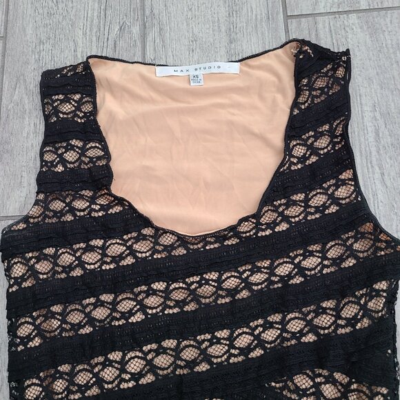 Max Studio Lace Sheath Dress Black Nude Lined Women's Size XS - Picture 5 of 15